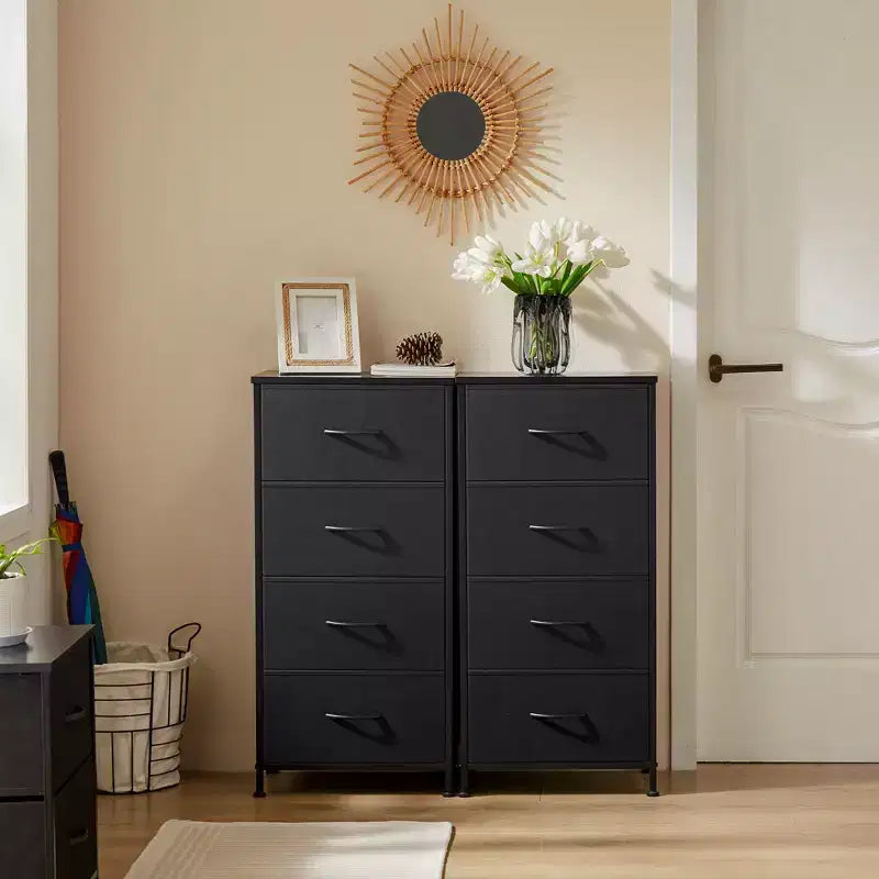 JIONJOY Commode en Tissu à 4 Tiroirs Plateau en Bois, Cadre en Acier, Rangement Large pour Chambre, Salon, Placard