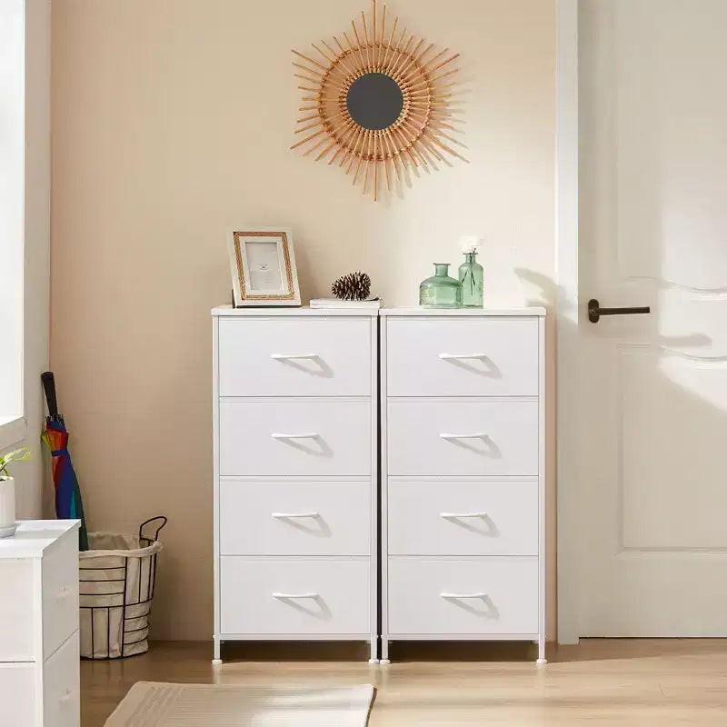 JIONJOY Commode en Tissu à 4 Tiroirs Plateau en Bois, Cadre en Acier, Rangement Large pour Chambre, Salon, Placard