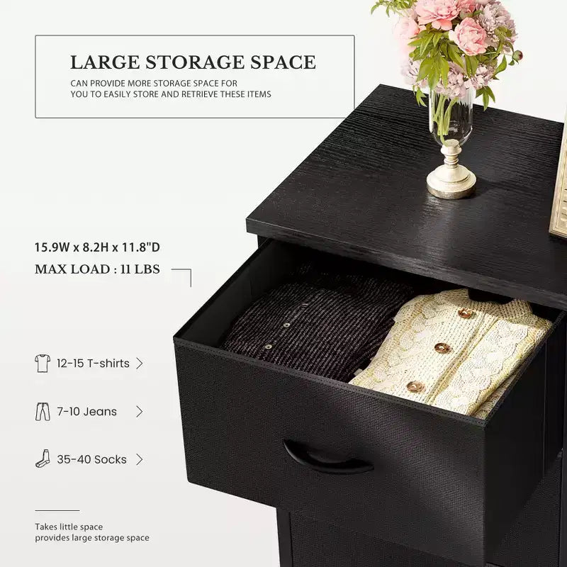 JIONJOY Commode en Tissu à 4 Tiroirs Plateau en Bois, Cadre en Acier, Rangement Large pour Chambre, Salon, Placard