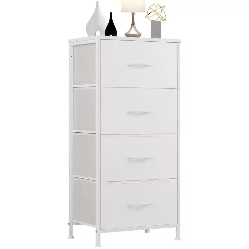 JIONJOY Commode en Tissu à 4 Tiroirs Plateau en Bois, Cadre en Acier, Rangement Large pour Chambre, Salon, Placard