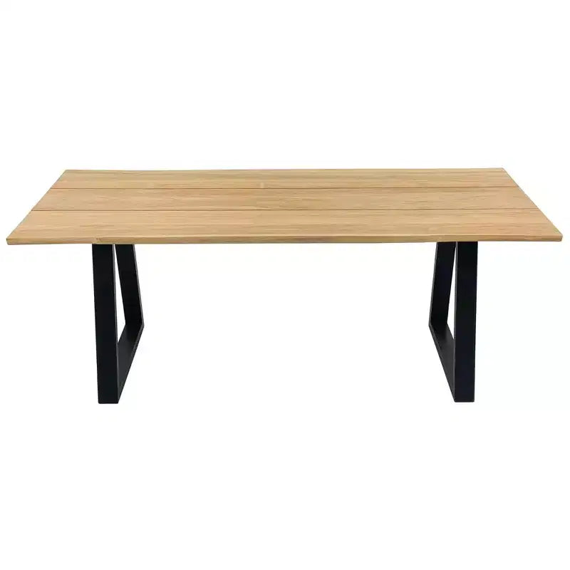 Nordic Teak 79 Natural 4-6 Person Indoor or Outdoor Dining Table - Beige w/ Black Legs