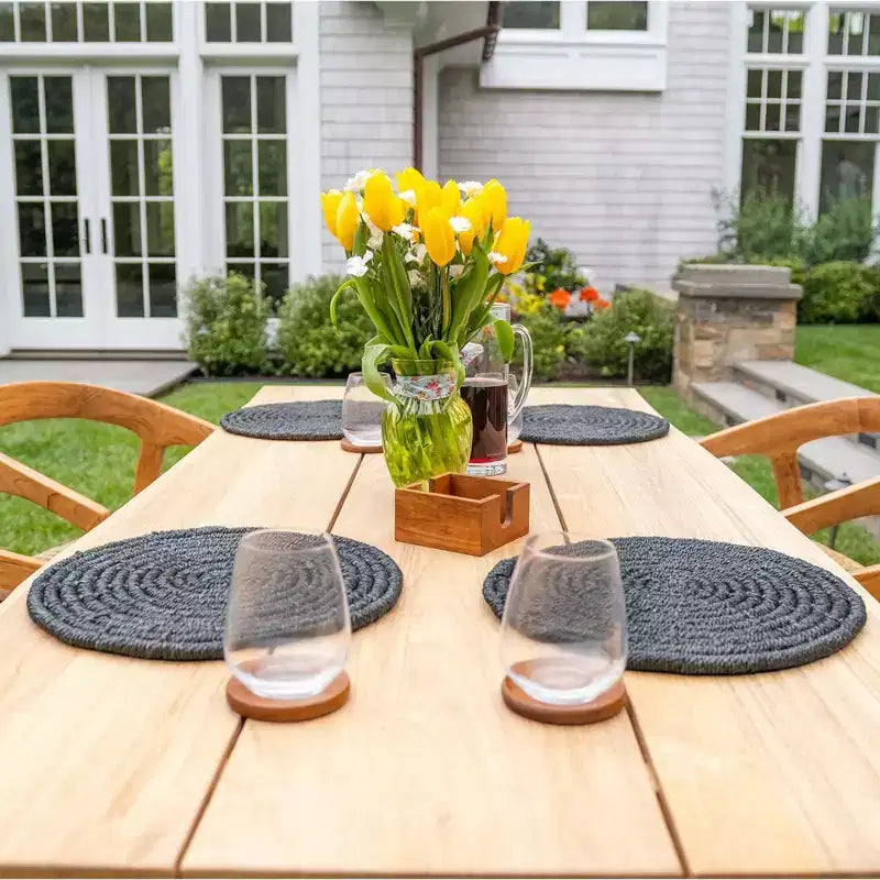 Nordic Teak 79 Natural 4-6 Person Indoor or Outdoor Dining Table - Beige w/ Black Legs