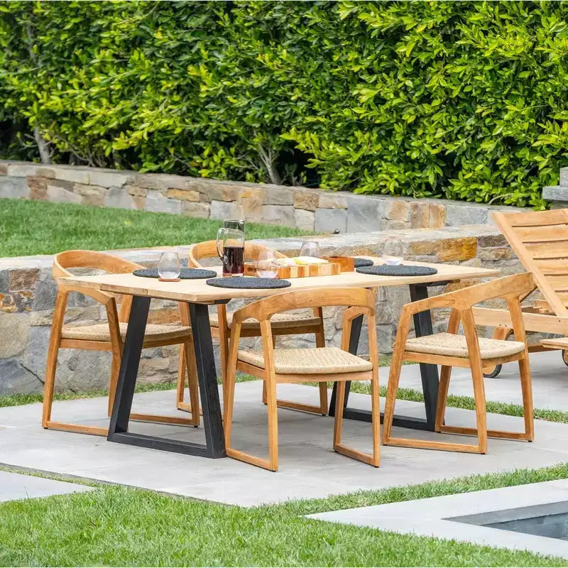 Nordic Teak 79 Natural 4-6 Person Indoor or Outdoor Dining Table - Beige w/ Black Legs