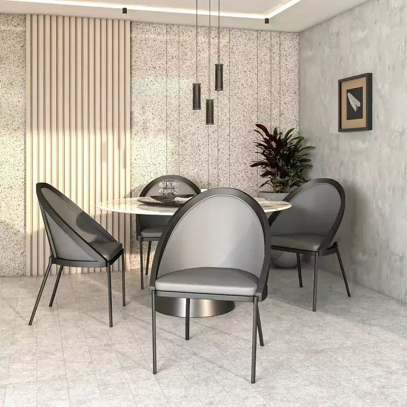 LeisureMod Urbane Collection Upholstered Dining Chair Set of 4  Vinyl Seat with Stainless Steel Legs, Modern Kitchen, Dining Room, Cafe Seating