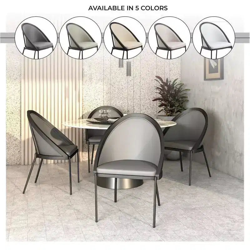 LeisureMod Urbane Collection Upholstered Dining Chair Set of 4  Vinyl Seat with Stainless Steel Legs, Modern Kitchen, Dining Room, Cafe Seating