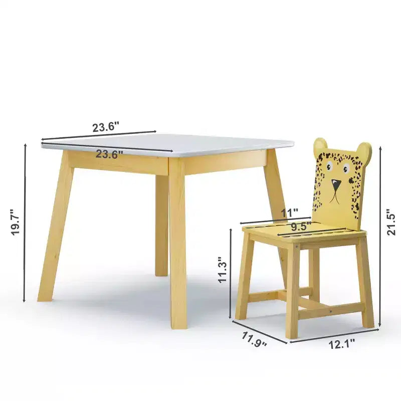 5pcs Kiddy Dining Table Sets, Kids Wood Table with 4 Cartoon Animals Chairs Set 4S - ModernLuxe