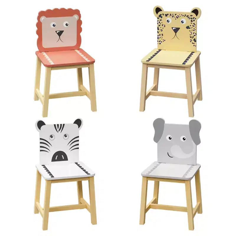 5pcs Kiddy Dining Table Sets, Kids Wood Table with 4 Cartoon Animals Chairs Set 4S - ModernLuxe