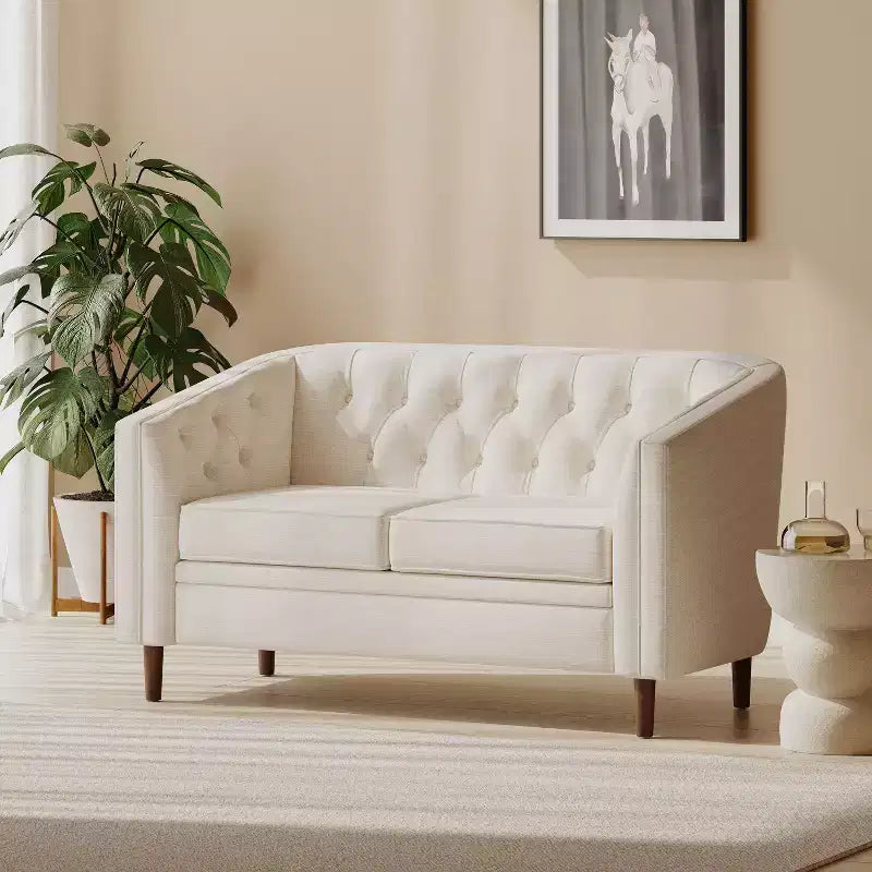 GDFStudio Jelm Contemporary Tufted Birch Wood Loveseat