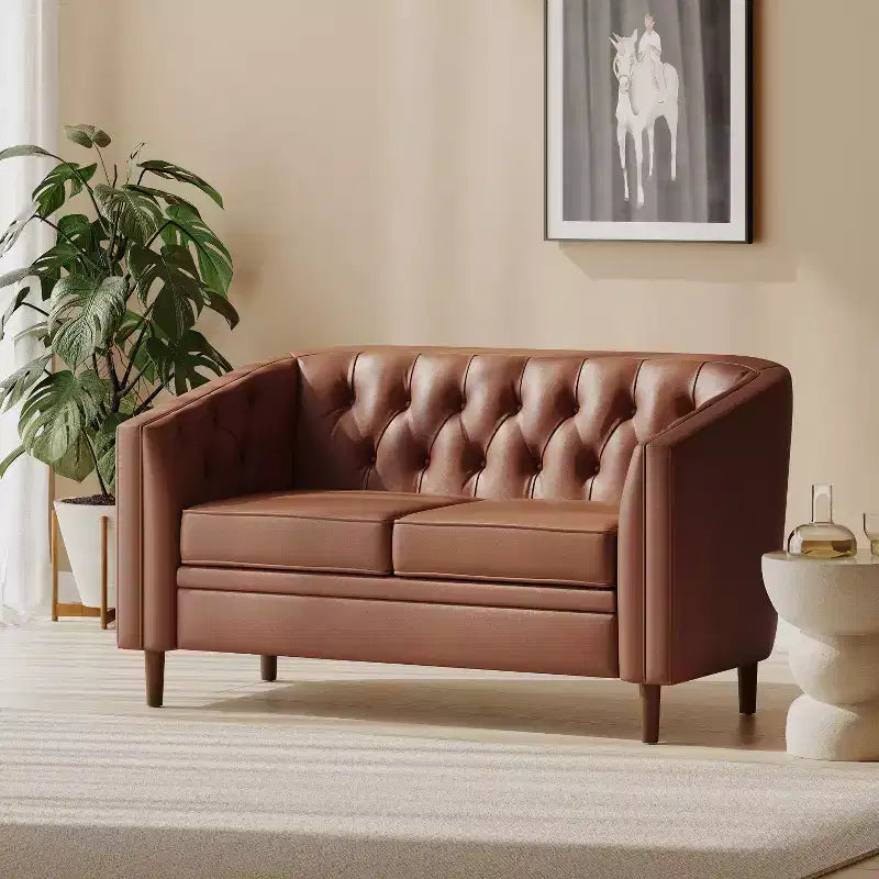 GDFStudio Jelm Contemporary Tufted Birch Wood Loveseat