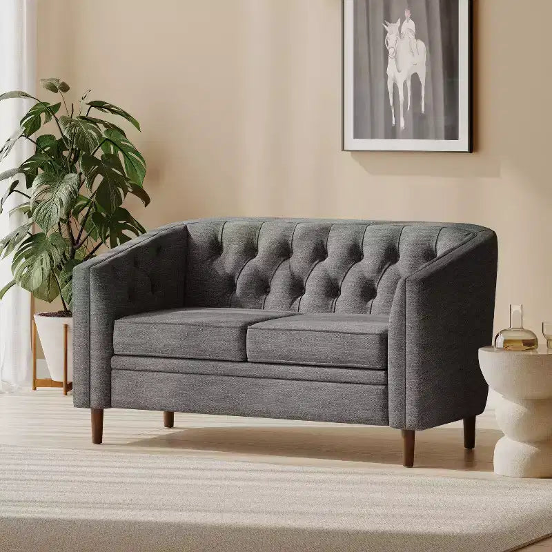 GDFStudio Jelm Contemporary Tufted Birch Wood Loveseat