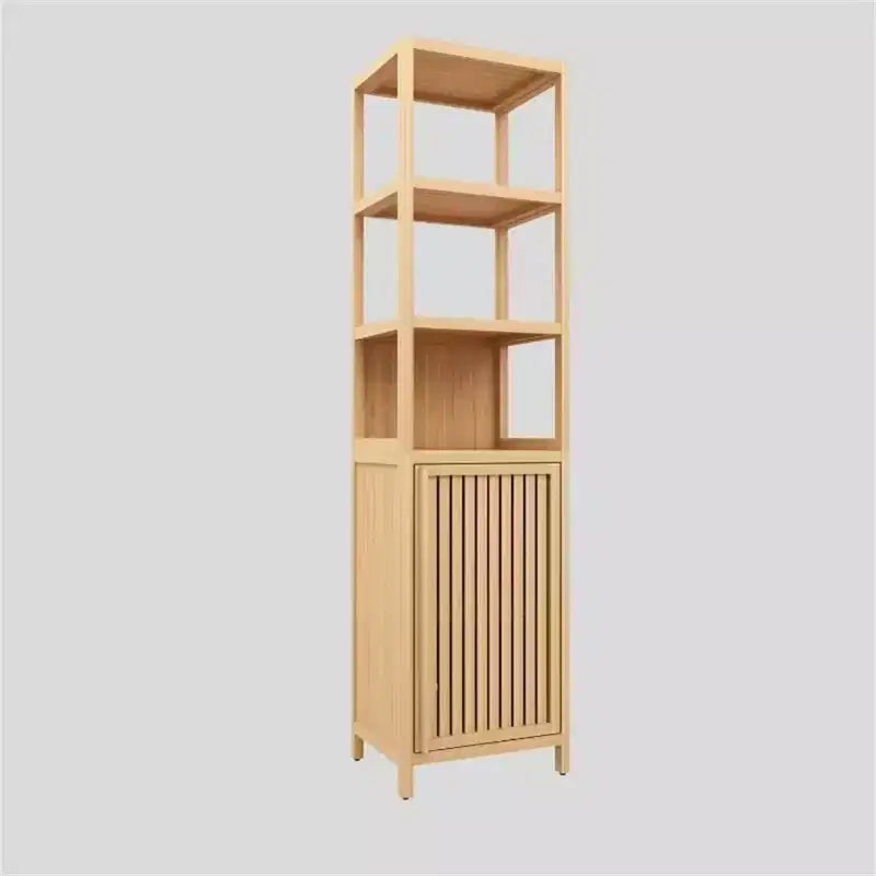 Tall Bamboo Storage Cabinet, Slim Bathroom Cabinet with 3 Tier Shelves, Freestanding Tower Corner Rack Floor Cabinet for Bathroom Living Room Kitchen