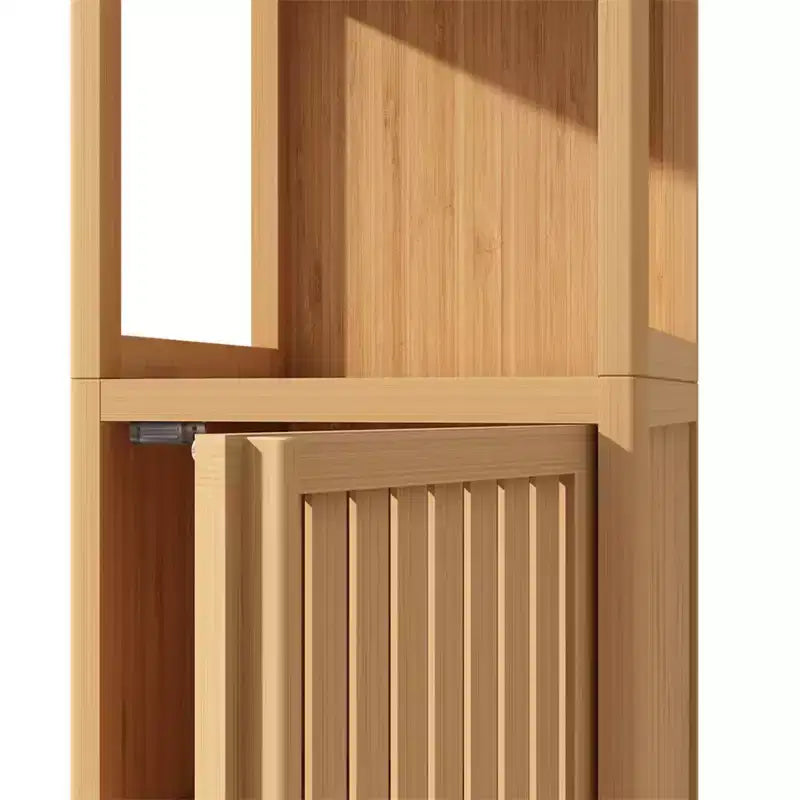 Mobiletto contenitore alto in bambù, mobiletto sottile da bagno con 3 ripiani, armadietto da terra a torre ad angolo autoportante per bagno, soggiorno, cucina