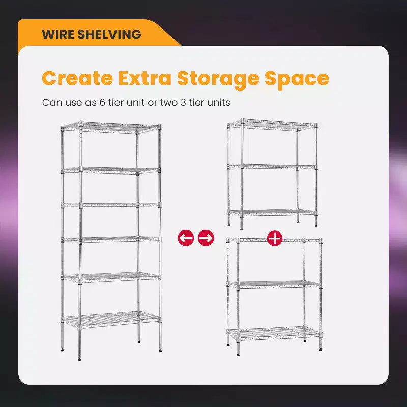 FDW 6-Tier Freely Assemble Wire Shelving Unit Heavy Duty Storage Rack Metal Shelf Garage Storage Shelves