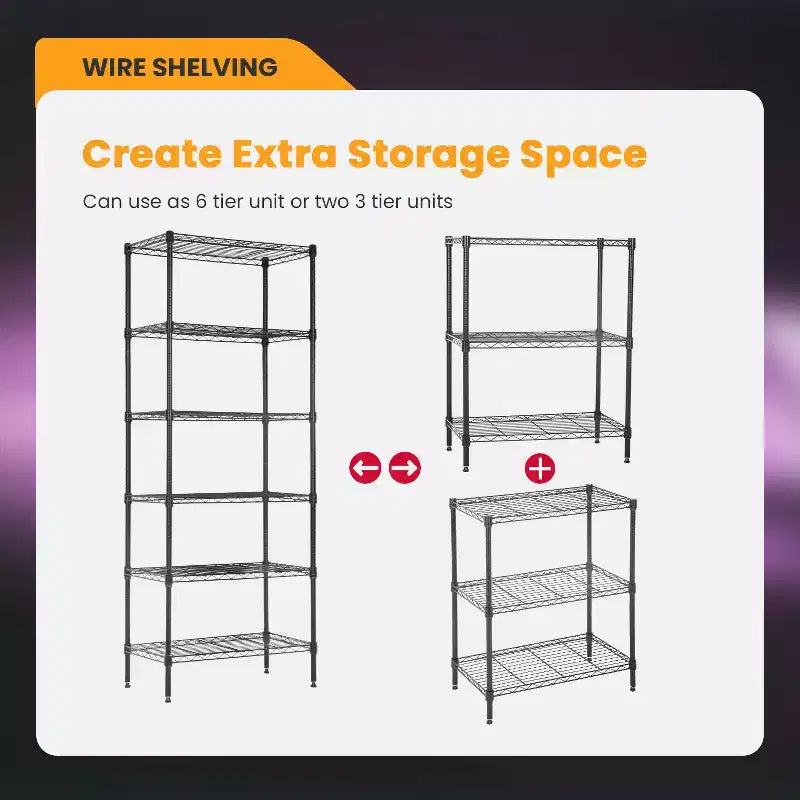 FDW 6-Tier Freely Assemble Wire Shelving Unit Heavy Duty Storage Rack Metal Shelf Garage Storage Shelves