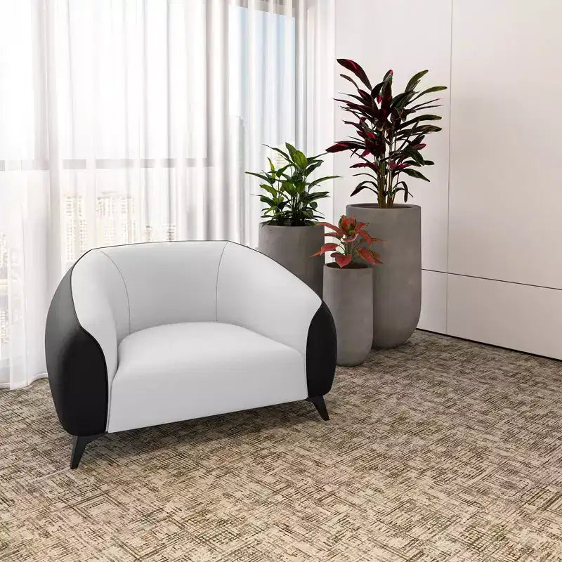 Opula Single-Seater Leather Sofa Accent Armchair with Stainless Steel Legs, Black/White