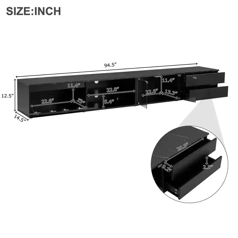 Mobile TV moderno a LED con controllo tramite APP, per TV fino a 105'' con ante in vetro temperato