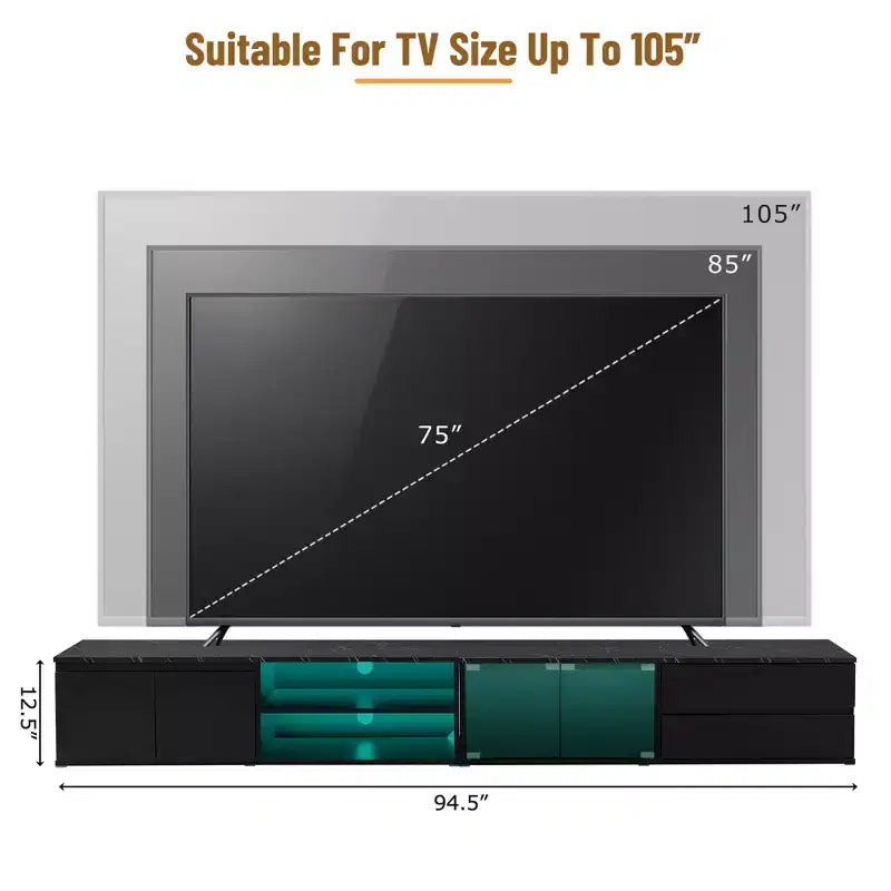 Mobile TV moderno a LED con controllo tramite APP, per TV fino a 105'' con ante in vetro temperato
