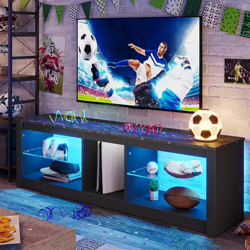 Mobile TV da 55" per TV fino a 60 pollici, Console multimediale da gioco per PS4, Mobile TV a LED con mensole in vetro per centro di intrattenimento