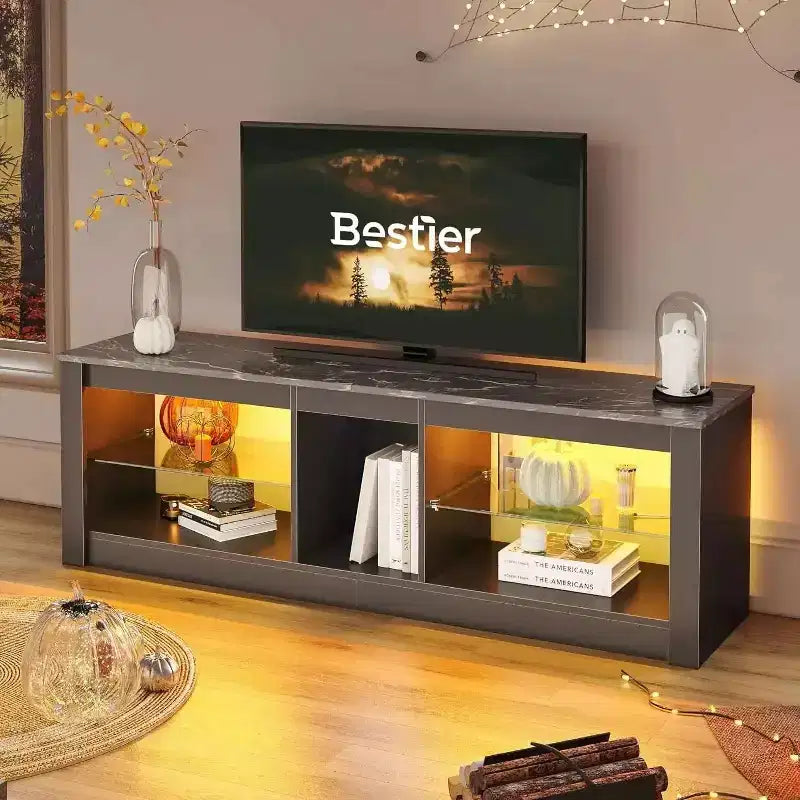 Mobile TV da 55" per TV fino a 60 pollici, Console multimediale da gioco per PS4, Mobile TV a LED con mensole in vetro per centro di intrattenimento