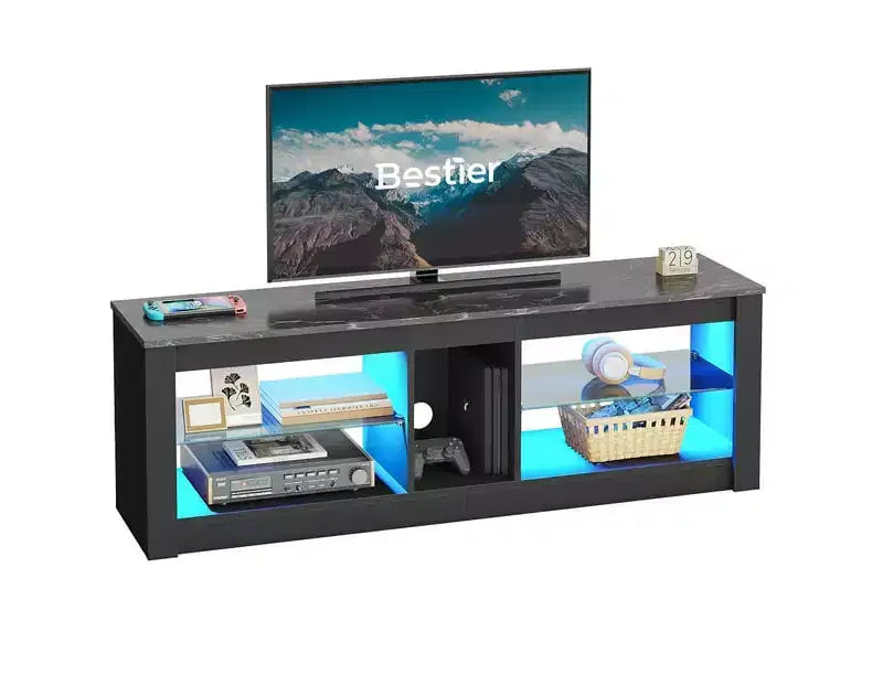Mobile TV da 55" per TV fino a 60 pollici, Console multimediale da gioco per PS4, Mobile TV a LED con mensole in vetro per centro di intrattenimento