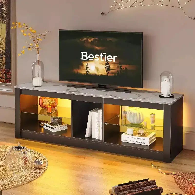 Mobile TV da 55" per TV fino a 60 pollici, Console multimediale da gioco per PS4, Mobile TV a LED con mensole in vetro per centro di intrattenimento