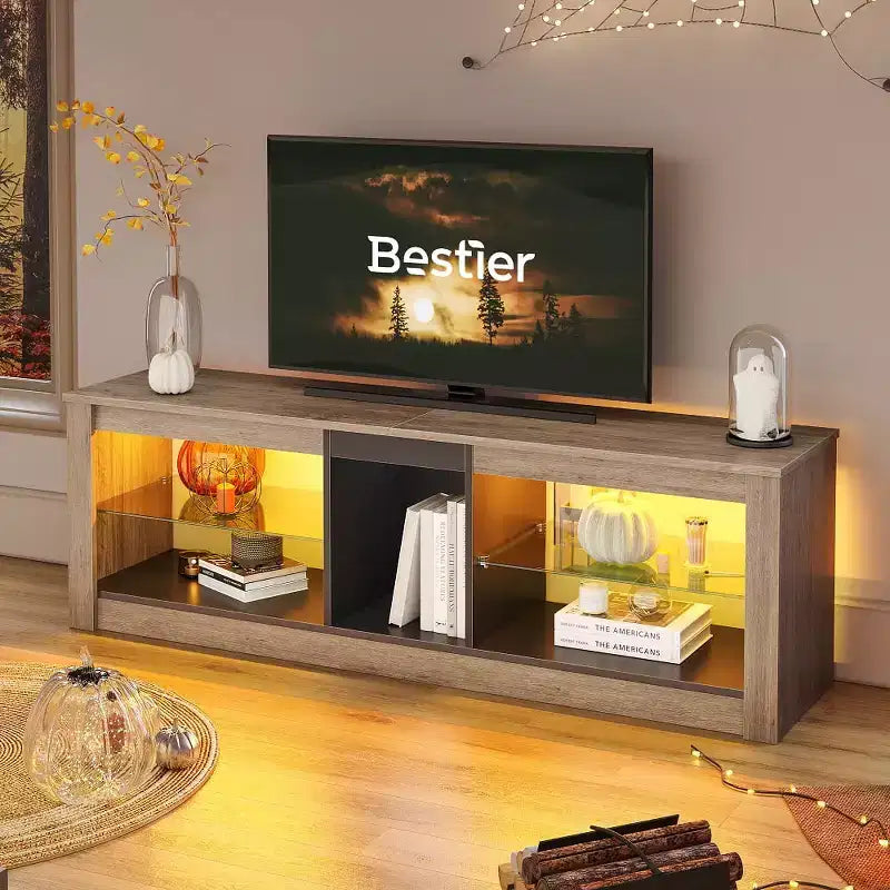 Mobile TV da 55" per TV fino a 60 pollici, Console multimediale da gioco per PS4, Mobile TV a LED con mensole in vetro per centro di intrattenimento