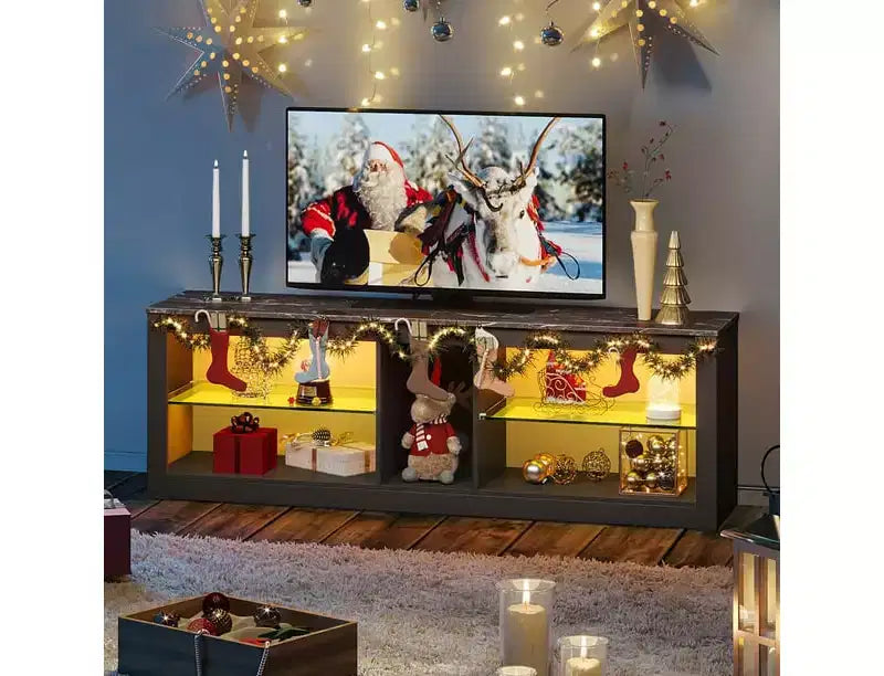 Mobile TV da 55" per TV fino a 60 pollici, Console multimediale da gioco per PS4, Mobile TV a LED con mensole in vetro per centro di intrattenimento