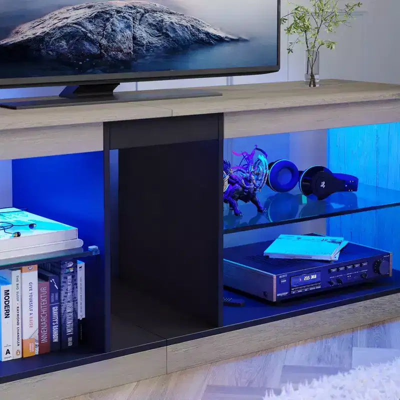 Mobile TV da 55" per TV fino a 60 pollici, Console multimediale da gioco per PS4, Mobile TV a LED con mensole in vetro per centro di intrattenimento