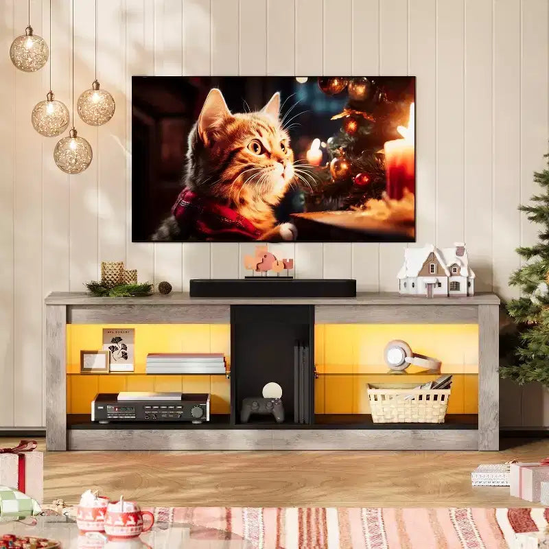 Mobile TV da 55" per TV fino a 60 pollici, Console multimediale da gioco per PS4, Mobile TV a LED con mensole in vetro per centro di intrattenimento