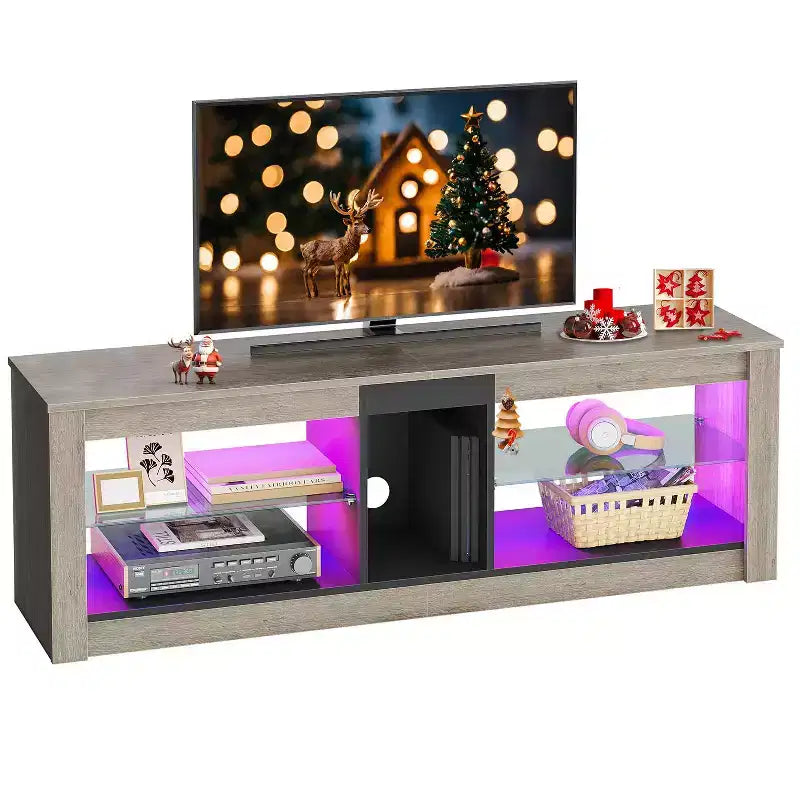 Mobile TV da 55" per TV fino a 60 pollici, Console multimediale da gioco per PS4, Mobile TV a LED con mensole in vetro per centro di intrattenimento