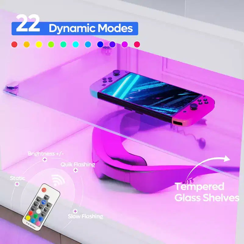 Mobile TV da 55" per TV fino a 60 pollici, Console multimediale da gioco per PS4, Mobile TV a LED con mensole in vetro per centro di intrattenimento