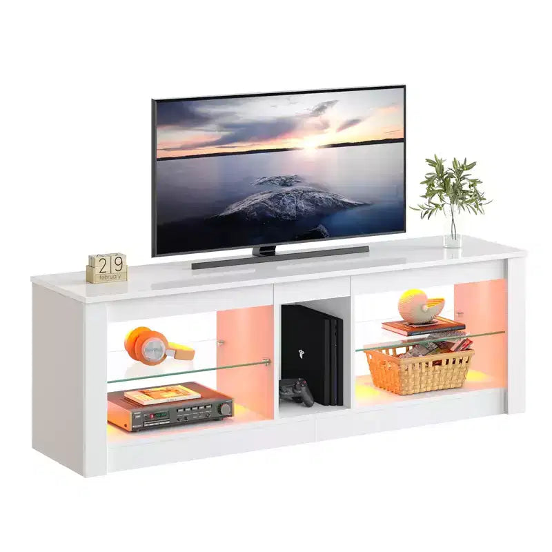 Mobile TV da 55" per TV fino a 60 pollici, Console multimediale da gioco per PS4, Mobile TV a LED con mensole in vetro per centro di intrattenimento