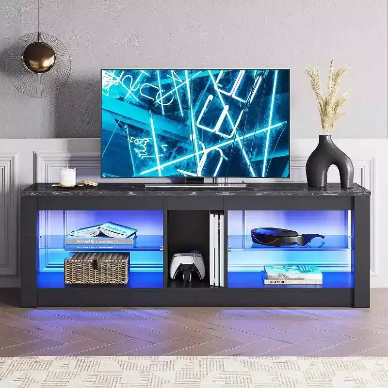 Mobile TV da 55" per TV fino a 60 pollici, Console multimediale da gioco per PS4, Mobile TV a LED con mensole in vetro per centro di intrattenimento
