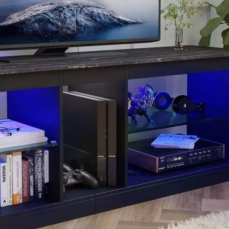 Mobile TV da 55" per TV fino a 60 pollici, Console multimediale da gioco per PS4, Mobile TV a LED con mensole in vetro per centro di intrattenimento