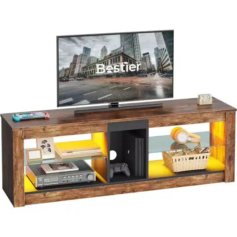 Mobile TV da 55" per TV fino a 60 pollici, Console multimediale da gioco per PS4, Mobile TV a LED con mensole in vetro per centro di intrattenimento