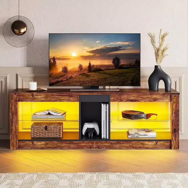 Mobile TV da 55" per TV fino a 60 pollici, Console multimediale da gioco per PS4, Mobile TV a LED con mensole in vetro per centro di intrattenimento