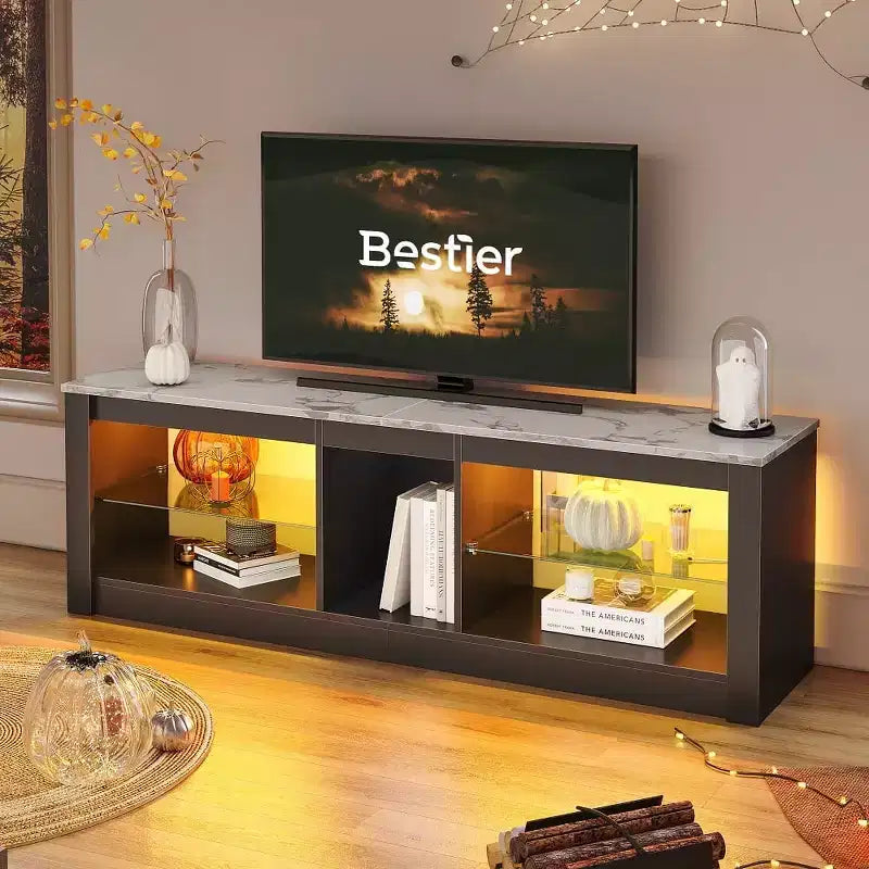 Mobile TV da 55" per TV fino a 60 pollici, Console multimediale da gioco per PS4, Mobile TV a LED con mensole in vetro per centro di intrattenimento
