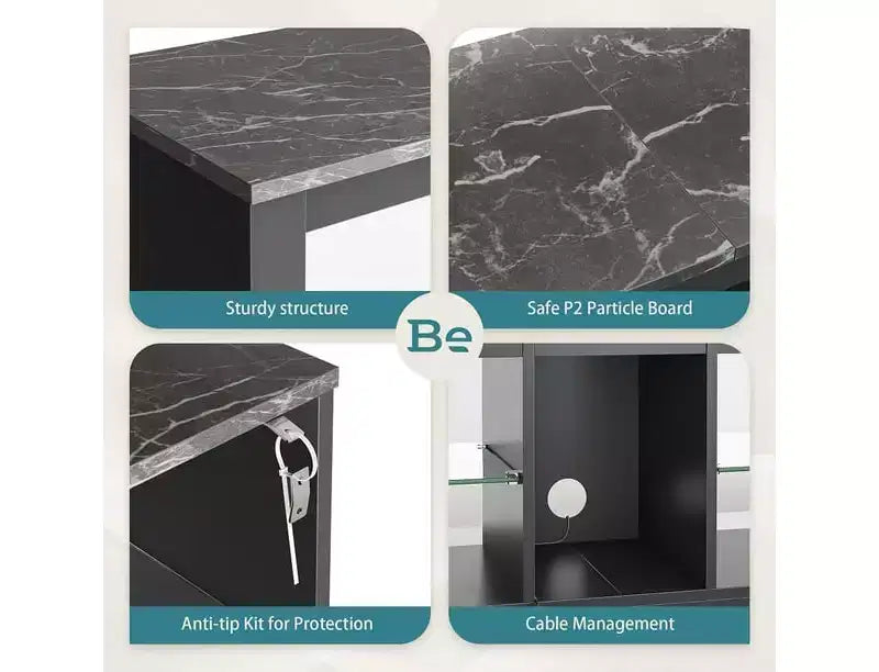 Mobile TV da 55" per TV fino a 60 pollici, Console multimediale da gioco per PS4, Mobile TV a LED con mensole in vetro per centro di intrattenimento