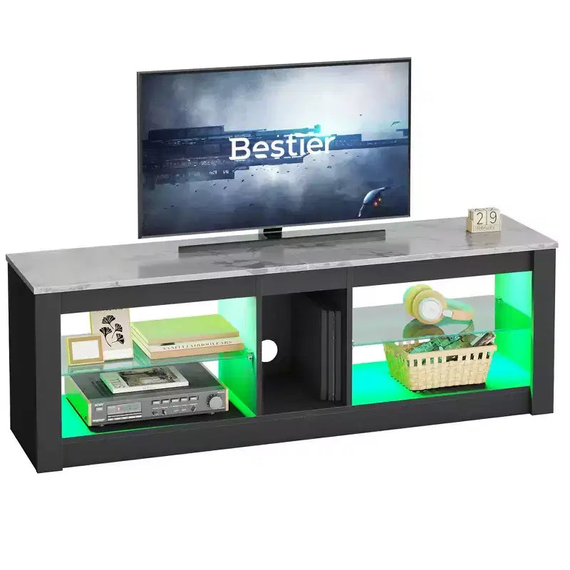 Mobile TV da 55" per TV fino a 60 pollici, Console multimediale da gioco per PS4, Mobile TV a LED con mensole in vetro per centro di intrattenimento