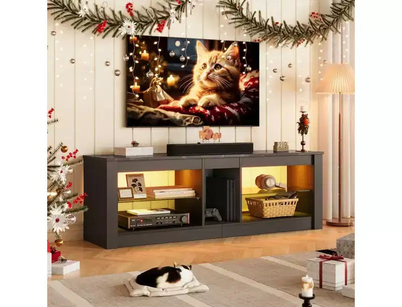 Mobile TV da 55" per TV fino a 60 pollici, Console multimediale da gioco per PS4, Mobile TV a LED con mensole in vetro per centro di intrattenimento