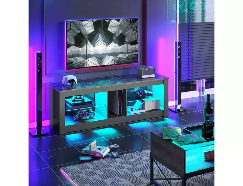 Mobile TV da 55" per TV fino a 60 pollici, Console multimediale da gioco per PS4, Mobile TV a LED con mensole in vetro per centro di intrattenimento
