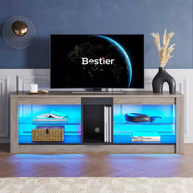 Mobile TV da 55" per TV fino a 60 pollici, Console multimediale da gioco per PS4, Mobile TV a LED con mensole in vetro per centro di intrattenimento