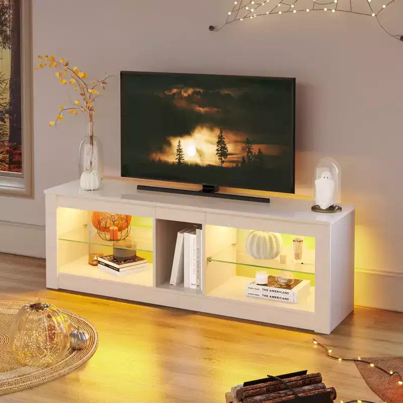 Mobile TV da 55" per TV fino a 60 pollici, Console multimediale da gioco per PS4, Mobile TV a LED con mensole in vetro per centro di intrattenimento