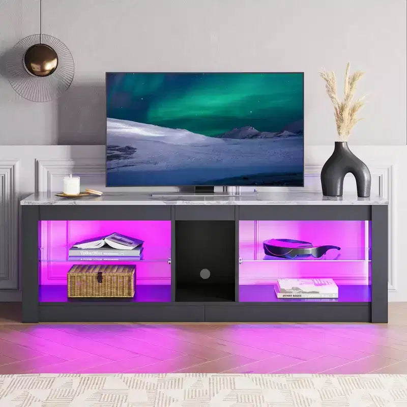 Mobile TV da 55" per TV fino a 60 pollici, Console multimediale da gioco per PS4, Mobile TV a LED con mensole in vetro per centro di intrattenimento