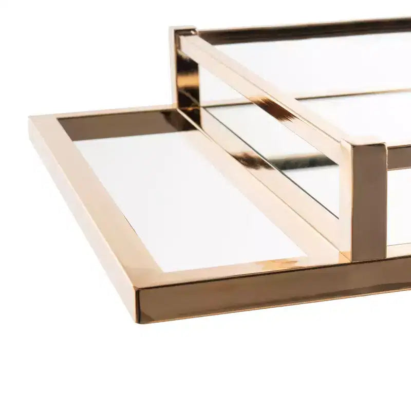 Capri 2 Tier Rectangle Bar Cart - BCT8003A - Gold/Mirror - Safavieh