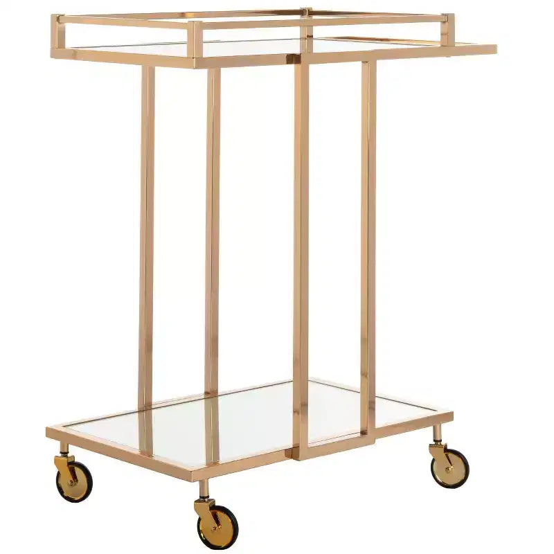 Capri 2 Tier Rectangle Bar Cart - BCT8003A - Gold/Mirror - Safavieh
