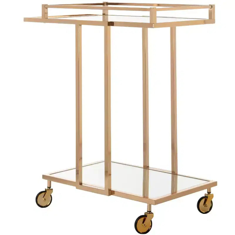 Capri 2 Tier Rectangle Bar Cart - BCT8003A - Gold/Mirror - Safavieh
