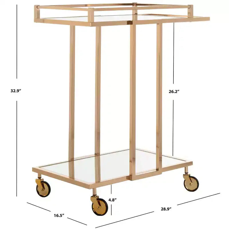 Capri 2 Tier Rectangle Bar Cart - BCT8003A - Gold/Mirror - Safavieh