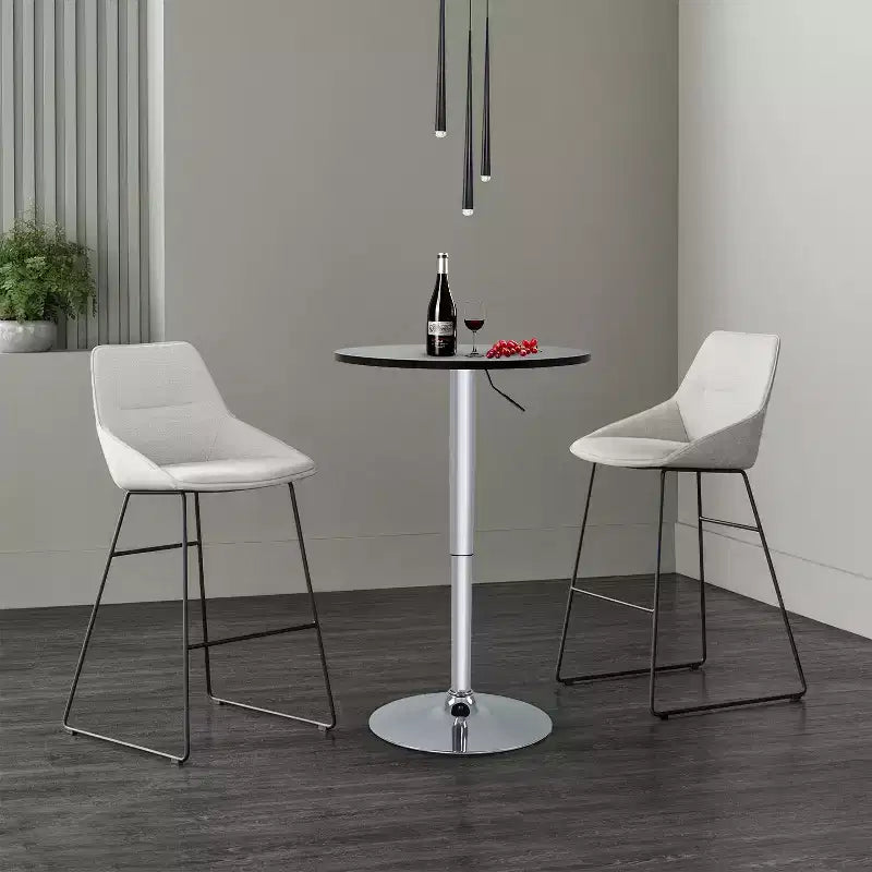 FDW Bar Table with Sleek Chrome Base and Black Top Perfect for for Dining Room Home Kitchen, Black