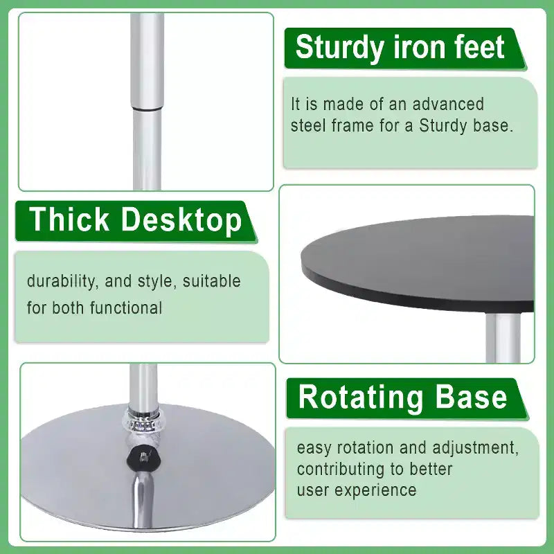 FDW Bar Table with Sleek Chrome Base and Black Top Perfect for for Dining Room Home Kitchen, Black